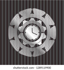 clock, time icon inside silver badge or emblem