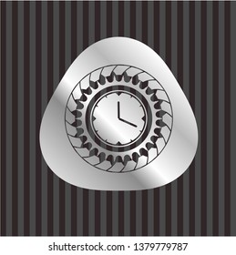 clock, time icon inside silver emblem