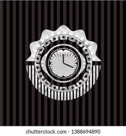 clock, time icon inside silver emblem