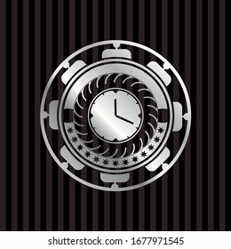 clock, time icon inside silver shiny emblem