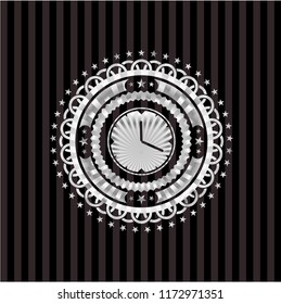 clock, time icon inside silvery emblem or badge