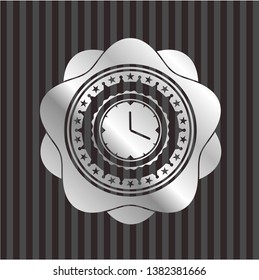 clock, time icon inside silvery shiny emblem