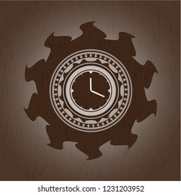 clock, time icon inside vintage wood emblem
