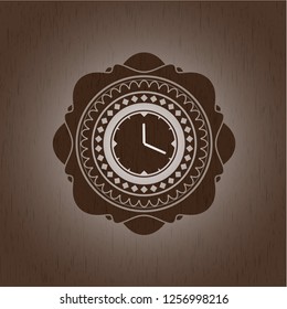 clock, time icon inside vintage wooden emblem