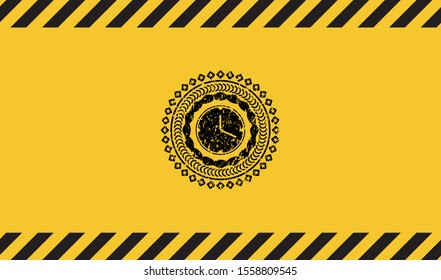 clock, time icon inside warning sign, black grunge emblem. Vector Illustration. Detailed.