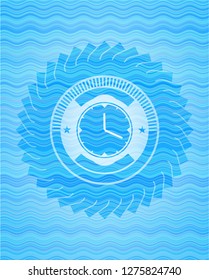 clock, time icon inside water wave representation emblem background.