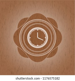 clock, time icon inside wood emblem
