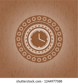 clock, time icon inside wood emblem