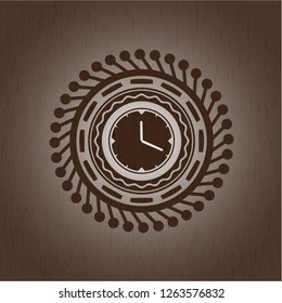 clock, time icon inside wood emblem