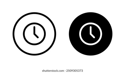 Clock, time icon on black circle. Hour concept