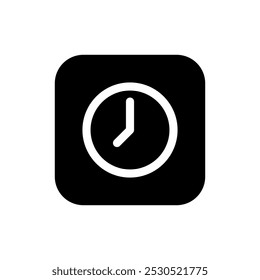 Reloj, icono de la hora en cuadrado negro. Concepto de hora