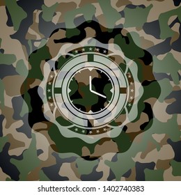 clock, time icon on camouflage pattern