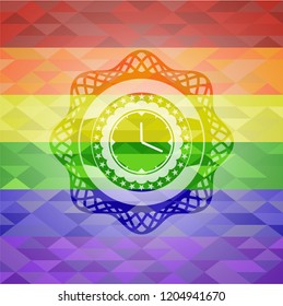 clock, time icon on mosaic background with the colors of the LGBT flag