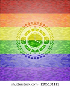 clock, time icon on mosaic background with the colors of the LGBT flag