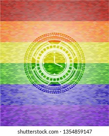 clock, time icon on mosaic background with the colors of the LGBT flag