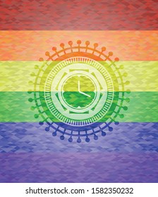 clock, time icon on mosaic background with the colors of the LGBT flag