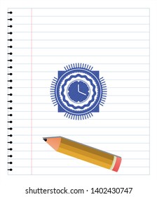 clock, time icon pen strokes emblem. Blue ink. Vector Illustration. Detailed.