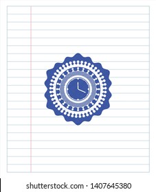clock, time icon with pen strokes. Blue ink. Vector Illustration. Detailed.
