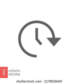 Clock time icon. Simple outline style. Timer, hour, minute, flat, business, speed, alarm, 24, stopwatch, circle, watch concept. Vector illustration isolated on white background editable stroke EPS 10