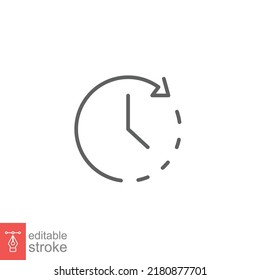 Clock time icon. Simple outline style. Timer, hour, minute, flat, business, speed, alarm, 24, stopwatch, circle, watch concept. Vector illustration isolated on white background editable stroke EPS 10