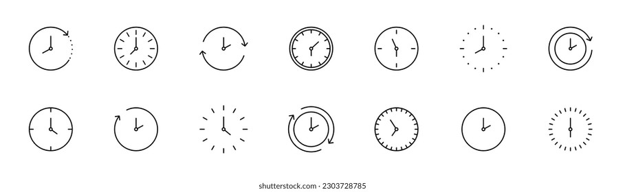 Clock time icon. Clock watch icons collection. Time stopwatch signs