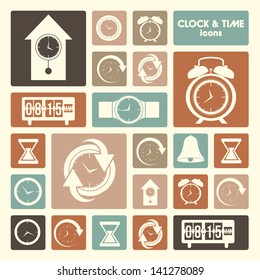 clock and time icons over cream  background vector illustration