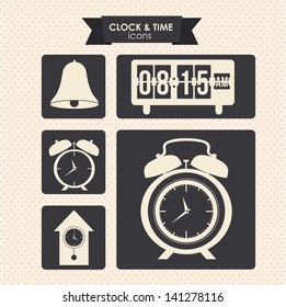 clock and time icons over dotted background vector illustration