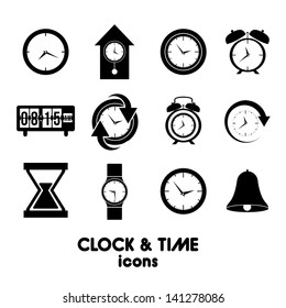 clock and time icons over white background vector illustration