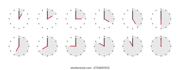 Conjunto de ícones de relógio e tempo, Coleção de relógio e temporizador analógico, faces de relógio redondas mínimas para medição de tempo, agendamento, interface de usuário, aplicativos móveis, infográficos, painéis e web design