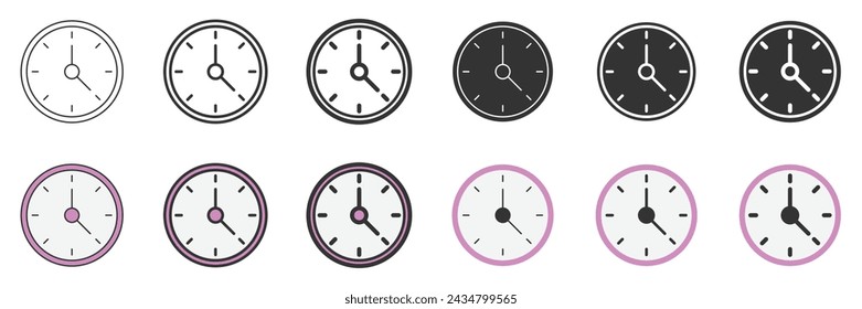 Clock time icons set, clock, watch, time, time and date, idle, miscellaneous, furniture and household