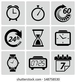 Clock and time icons. Vector illustration