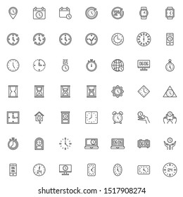 Clock time line icons set. linear style symbols collection, outline signs pack. vector graphics. Set includes icons as calendar date, watch, hourglass, timer, stopwatch, management, minute, 24 hour