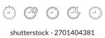 Clock And Time Management Line Icon Set. Stopwatch, Day And Night Cycle, And Time Tracking Outline Symbol Collection. Time Management And Scheduling. Editable Stroke. Isolated Vector Illustration.
