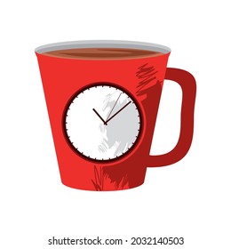 clock time on coffee cup icon isolated