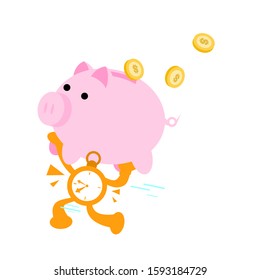 clock time pick gold coin dollar economy piggy bank cartoon doodle business flat design style vector illustration