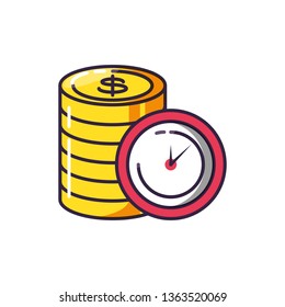 clock time with pile coins