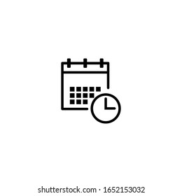 Esquema de icono relacionado con el tiempo de reloj, línea delgada aislada en fondo blanco. Se puede usar para tu sitio web, aplicación, logotipo. Vector EPS de ilustración gráfica