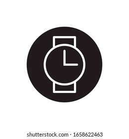Esquema de icono relacionado con el tiempo de reloj, línea delgada dentro de un círculo, aislado en fondo blanco. Se puede usar para tu sitio web, aplicación, logotipo. Vector EPS de ilustración gráfica