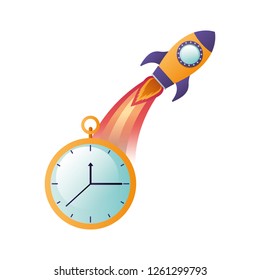 clock with time and rocket isolated icon