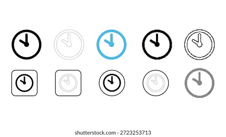 Ícone de prazo de cronograma de hora do relógio ilustrado em linha sólida pontilhada estilos coloridos pixelados para sistemas de produtividade.