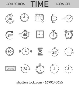 Clock and time set icons. Isolated editable simple vector illustration.