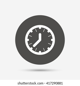 Clock time sign icon. Mechanical watch symbol. Gray circle button with icon. Vector