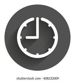 Clock time sign icon. Watch or timer symbol. Circle flat button with shadow. Modern UI website navigation.