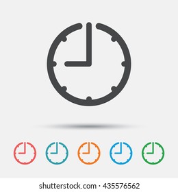 Clock time sign icon. Watch or timer symbol. Graphic element on white background. Colour clean flat clock icons. Vector