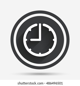 Clock time sign icon. Watch or timer symbol. Circle flat button with shadow and border. Vector