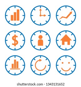 Clock Time Statistic Infographic Symbol Icon Set Isolated