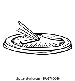 Uhren. Zeit. Sonnenuhr. Uhr, die die Zeit durch den Schatten der Sonne bestimmt. Cartoon-Stil. Vektorgrafik für Design und Dekoration.