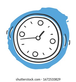 Clock Time Traditional Doodle. Icons Sketch Hand Made. Design Vector Line Art.