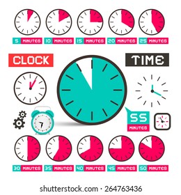 Clock - Time Vector Icons Set Isolated on White Background