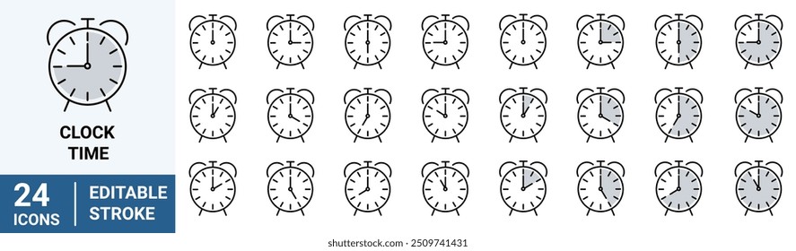 Clock and time web line icons. Timer, clock, stopwatch. Countdown timer symbol icon set. Label cooking time. Vector illustration